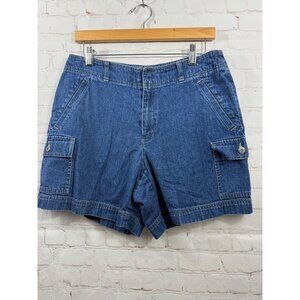 Liz Claiborne Shorts Womens Size 10 Blue Denim Casual Cargo Pockets Walking
